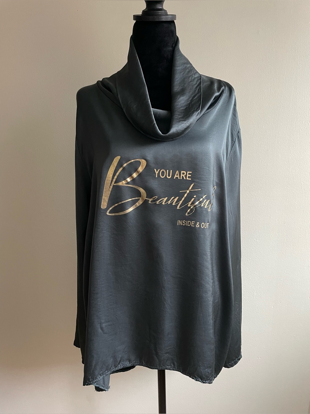 Bella Amore Made in Italy Gray Cowl Neck Tunic Top Oversized High Low L/XL